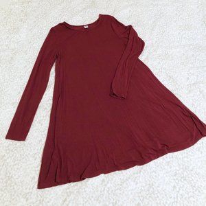 Maroon Long Sleeve Swing Dress - SIZE M